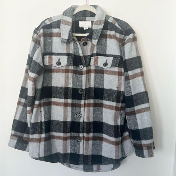 Caslon Plaid Front Button Women’s Shacket Jacket L - Picture 1 of 7
